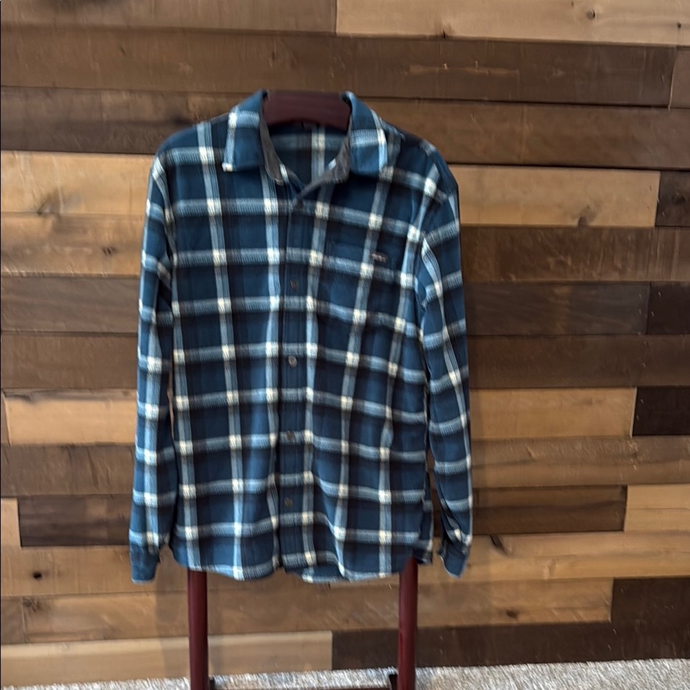 Eddie Bauer Men's Flannel Aqua Plaid Button Shirt Size Large